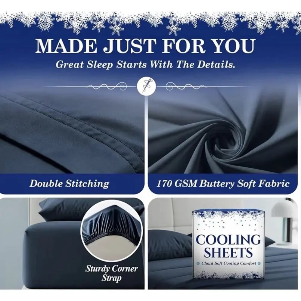Bamboo Cooling Sheets, Full-Size In Medium Color, Gray Brand New